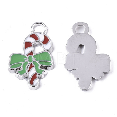 Alloy Candy Cane Enamel Pendants ENAM-R041-53-1