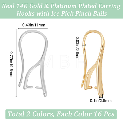 32Pcs 2 Styles Brass Earring Hooks KK-BBC0014-12-1