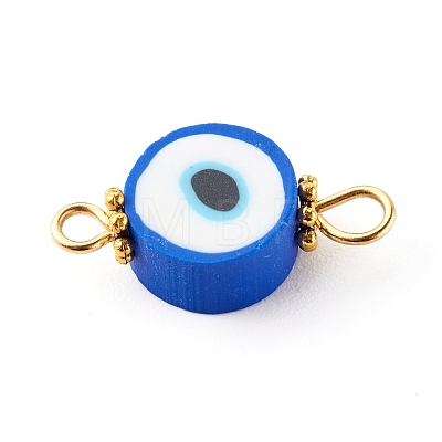 Flat Round with Evil Eye Polymer Clay Links Connectors PALLOY-JF00719-1