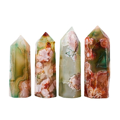 Point Tower Natural Green Cherry Blossom Agate Home Display Decoration PW-WG57748-02-1