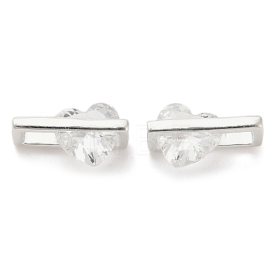 925 Sterling Silver Pave Clear Cubic Zirconia Rectangle with Heart Charms STER-P071-17S-1