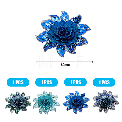  4Pcs 4 Colors 3D Flower Pattern Polyester Fabrics Computerized Embroidery Cloth Sew on Appliques PATC-NB0001-15A-1