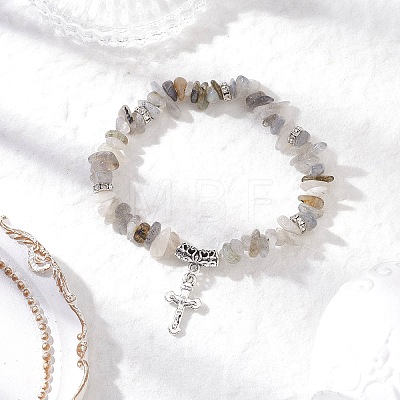 3Pcs Natural Mixed Gemstone Chip Beaded Stretch Bracelets BJEW-JB12316-1