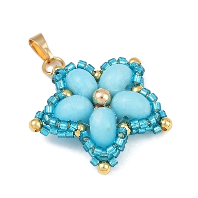 Handmade Glass Seed Beaded & Synthetic Dyed Imperial Jasper Beads Pendants PALLOY-MZ00751-1