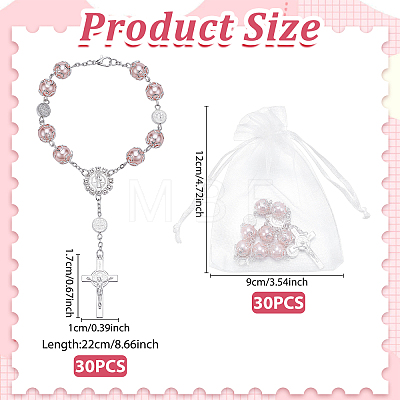 30Pcs Plastic Imitation Pearl Link Alloy Virgin Cross Charm Rosary Bracelets BJEW-WA0001-06-1