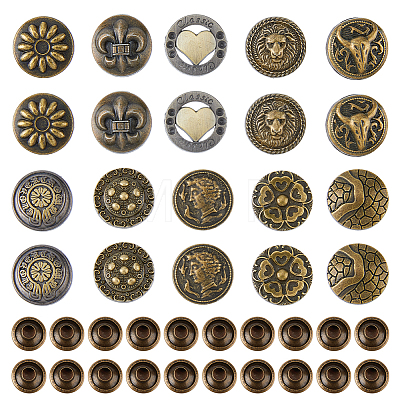 DICOSMETIC 20 Sets 10 Style Lion/Flower/Heart Alloy Decorative Rivets FIND-DC0005-20-1