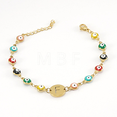 Colorful 304 Stainless Steel & Evil Eye Enamel Flat Round Link Bracelets FS-WGB13F5-06-1