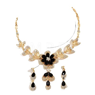 Flower Alloy Rhinestone Pendant Necklaces & Teardrop Stud Dangle Earrings Sets FS-WG19EE6-06-1