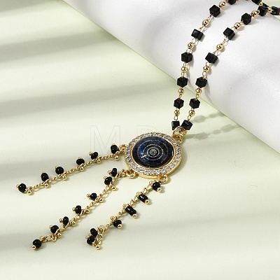 Boho Brass Resin Layered Tassel Evil Eye Pendant Necklaces NJEW-L014-02G-1