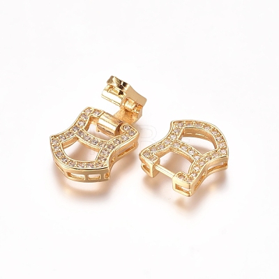 Brass Micro Pave Clear Cubic Zirconia Fold Over Clasps ZIRC-I038-26G-1