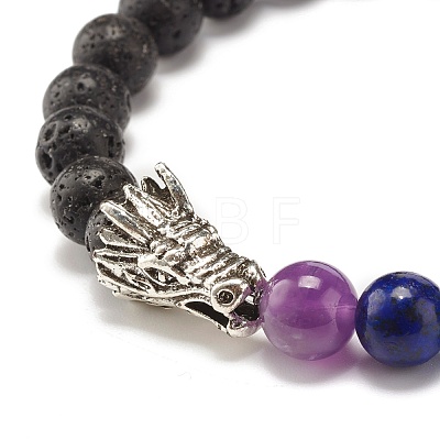 Natural Lava Rock Round Beads Stretch Bracelet BJEW-JB07455-1