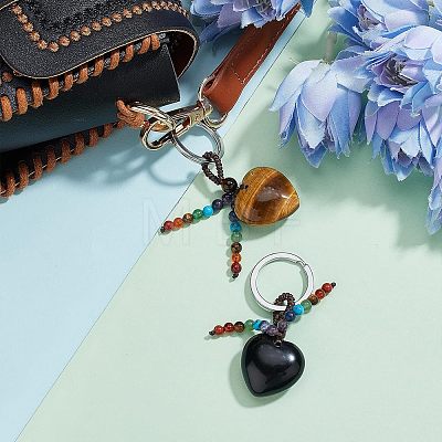 2Pcs 2 Style Natural Gemstone Keychain KEYC-CA0001-21-1