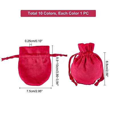   10 Pcs 10 Colors Velvet Jewelry Pouches Bags TP-PH0001-14-1