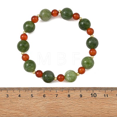 Christmas Dyed Natural Malaysia Jade & Carnelian & Brass Round Beaded Stretch Bracelets BJEW-TA00761-1