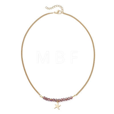 Electroplate Glass Faceted Rondelle Beaded Alloy Pendant 304 Stainless Steel Curb Chain Necklaces for Women NJEW-JN05764-04-1