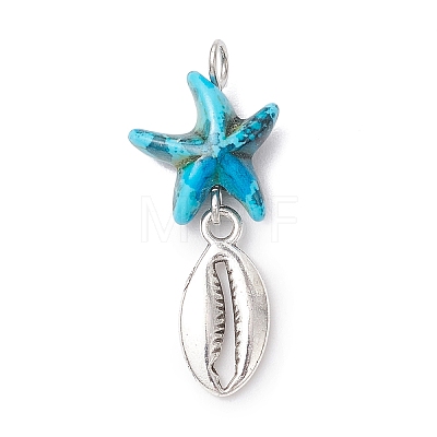 7Pcs 7 Styles Dyed Synthetic Turquoise Starfish & Alloy Sea Animals Pendants PALLOY-JF03754-04-1