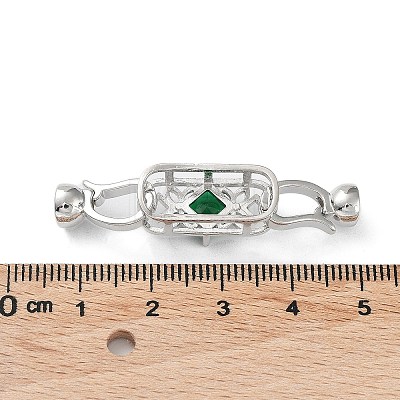 Rack Plating Brass Pave Green Glass Fold Over Clasps KK-B078-12P-1