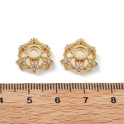 Brass Micro Pave Clear Cubic Zirconia Bead Caps KK-R216-03G-01-1