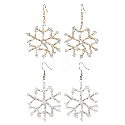 Glass Snowflake Dangle Earrings EJEW-MZ00253-1