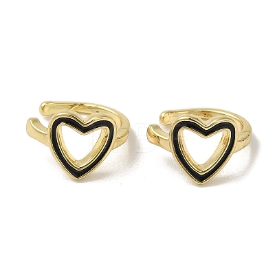Rack Plating Brass Enamel Heart Cuff Earrings for Women EJEW-C097-15G-1
