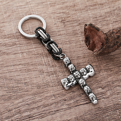 304 Stainless Steel Skull-shape Cross Keychains LS-HC7516-1