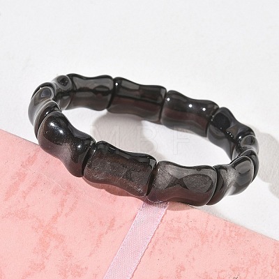 Bamboo Natural Silver Sheen Obsidian Beads Stretch Bracelets for Women Men BJEW-K304-01C-1