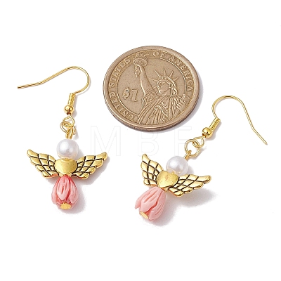 Angel Antique Golden Alloy & Resin Dangle Earrings EJEW-JE05686-09-1