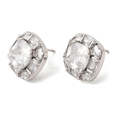 Brass Pave Clear Cubic Zirconia & Glass Stud Earrings EJEW-G471-03P-01-1