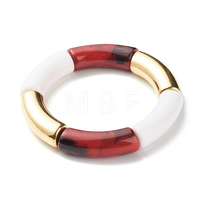 Curved Tube Beads Stretch Bracelet for Girl Women BJEW-JB06941-03-1