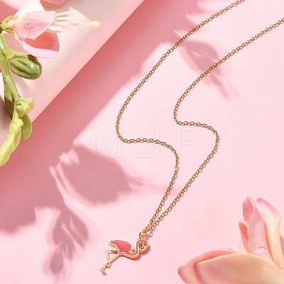 Alloy Enamel Flamingo Pendant Necklace with 304 Stainless Steel Chains NJEW-JN04411-1