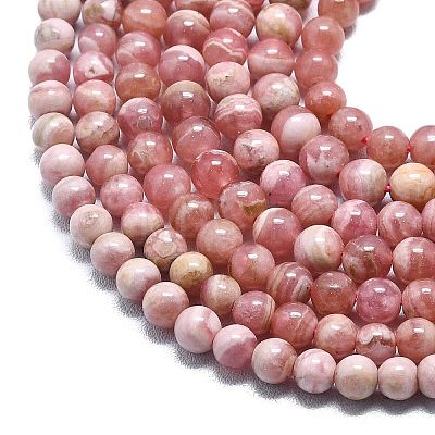 Round Natural Rhodochrosite Bead Strands G-F289-21-4mm-1