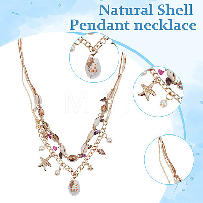 ANATTASOUL 2Pcs 2 Styles Natural Shell Pendants Bib Necklaces Set with Polyester Cords NJEW-AN0001-66-1