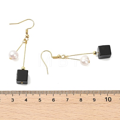 Natural Banded Agate(Dyed & Heated) & 304 Stainless Steel and Natural Cultured Freshwater Pearl Dangle Earrings EJEW-JE07108-1