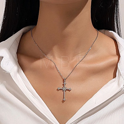 Alloy Full Crystal Rhinestone Religion Cross Pendant Cable Chain Necklaces for Women PW-WG8E4F5-01-1