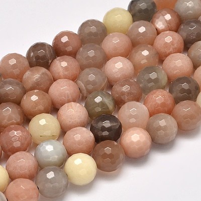 Grade AA Natural Multi-Moonstone & Sunstone Faceted Round Beads Strands G-M296-07-12mm-1