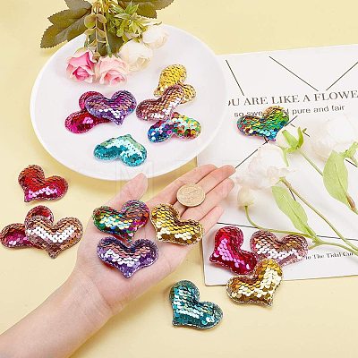 Glitter Sequins Fabric Heart Padded Patches DIY-PH0021-01-1