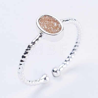 Adjustable Natural Druzy Agate Cuff Finger Rings RJEW-E147-G-1