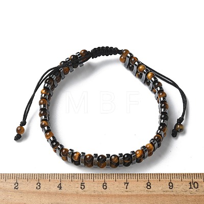 Natural Tiger Eye and Synthetic Hematite Adjustable Braided Bead Bracelets BJEW-H626-01-05-1