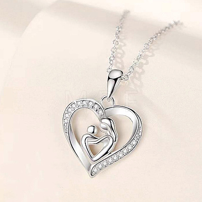 Alloy Crystal Rhinestone Heart with Mother and Baby Pendant Necklaces for Mother's Day FS-WGAE5FE-01-1
