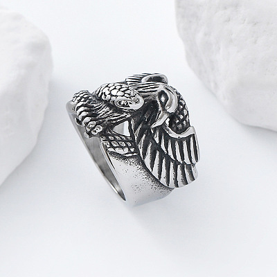 304 Stainless Steel Snake with Eagle Finger Rings for Men TH9949-2-1