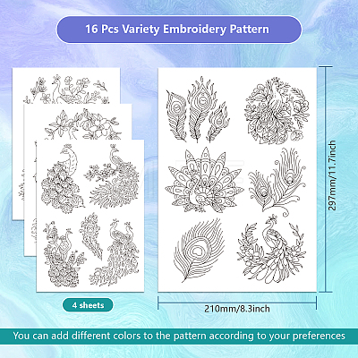4 Sheets 11.6x8.2 Inch Stick and Stitch Embroidery Patterns DIY-WH0455-117-1