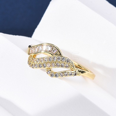 Brass Micro Pave Clear Cubic Zirconia Rings for Women RJEW-U047-14G-1