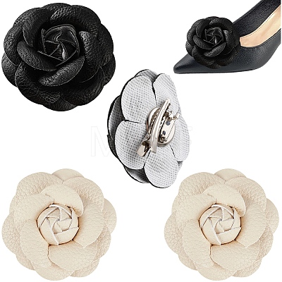 4Pcs 2 Colors Imitation Leather Shoe Buckle Clips with Iron Clip FIND-CL0001-94-1