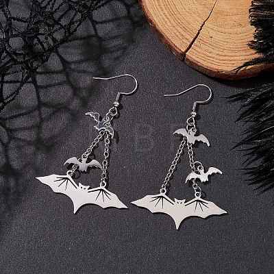 304 Stainless Steel Bat Pendants Dangle Earrings EJEW-TA00452-1
