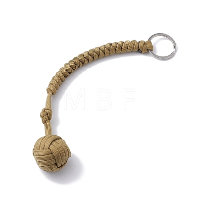 Polyester & Spandex Cord Ropes Braided Wood Ball Keychain KEYC-JKC00589-01-1