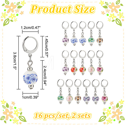 Round with Flower Pattern Handmade Printed Porcelain Ceramic Pendant Stitch Markers HJEW-AB00459-1
