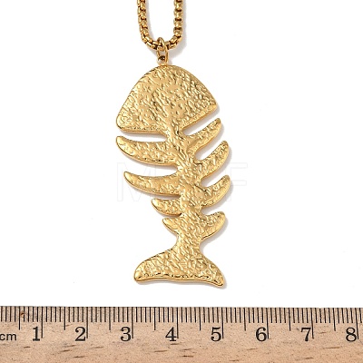 304 Stainless Steel Fish Bone Shaped Pendant Box Chain Necklaces for Women NJEW-L467-01G-1