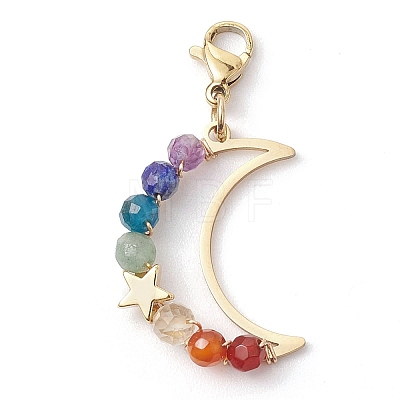 Chakra Natural Gemstone Wire Wrapped Moon Pendant Decorations HJEW-TA00241-1