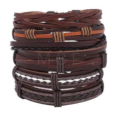 6Pcs 6 Style Adjustable Braided Imitation Leather Cord Bracelet Set BJEW-F458-09-1