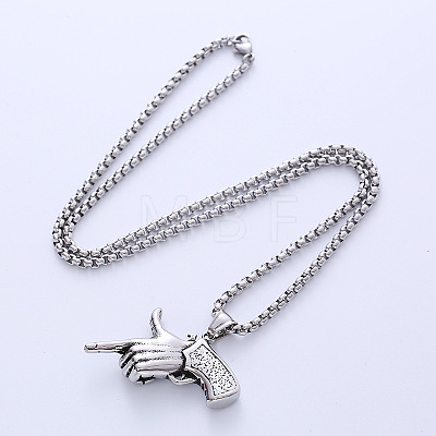 Fashionable Punk Style Titanium Steel Finger Gun Shape Pendant Necklaces for Trendy Nightlife CW1827-1